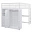 Lit mezzanine double en bois avec garde-robe intégrée, bureau, tablettes de rangement et tiroirs-118039102