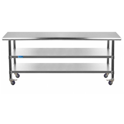 Table de préparation à roulettes 18 x 48 avec plateau en acier inoxydable et 2 tablettes