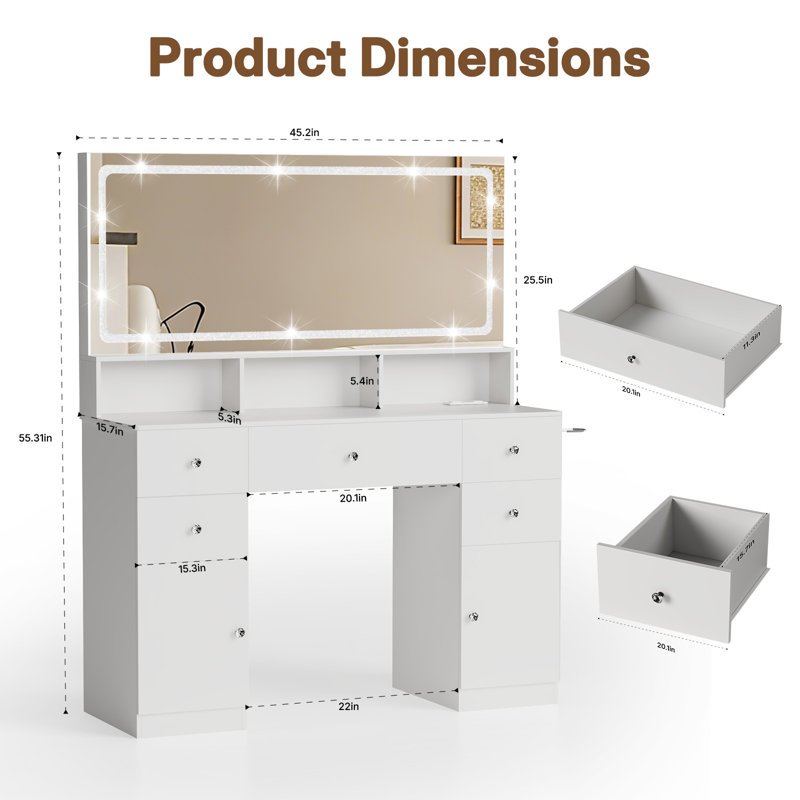 Modern Elegant Vanity Table With Adjustable Lighting