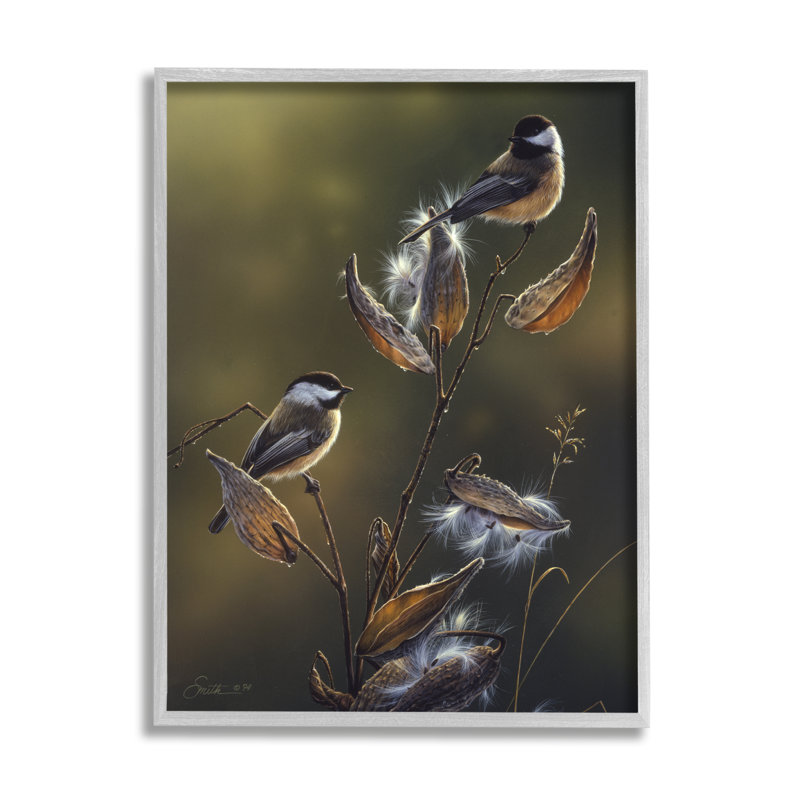 Sunlit Nature Birds Perché, encadré sur bois par Daniel Smith, peinture, H 14 po x l 11 po x P 1,5 po