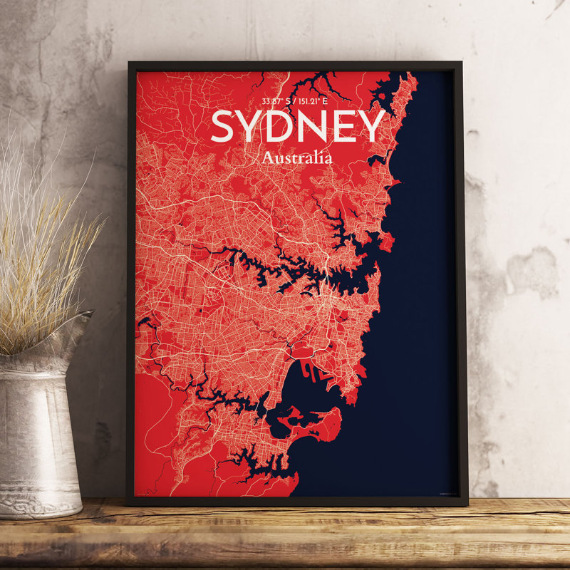 Sydney City Map - No Frame Print, 91.4cm H x 61cm W x 0.13cm D