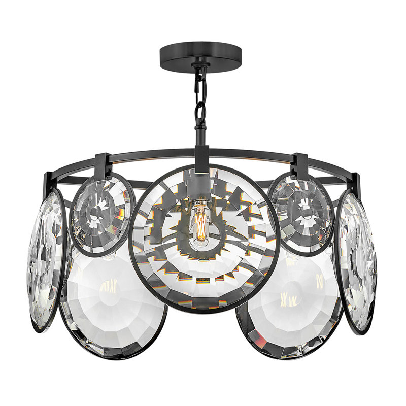 Nala Five-Light Convertible Chandelier w/ Multi-Faceted Optic Crystal Glass, Black