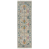 Karina Hand Knotted Wool Floral Area Rug in Ivory/Blue/Green/Orange