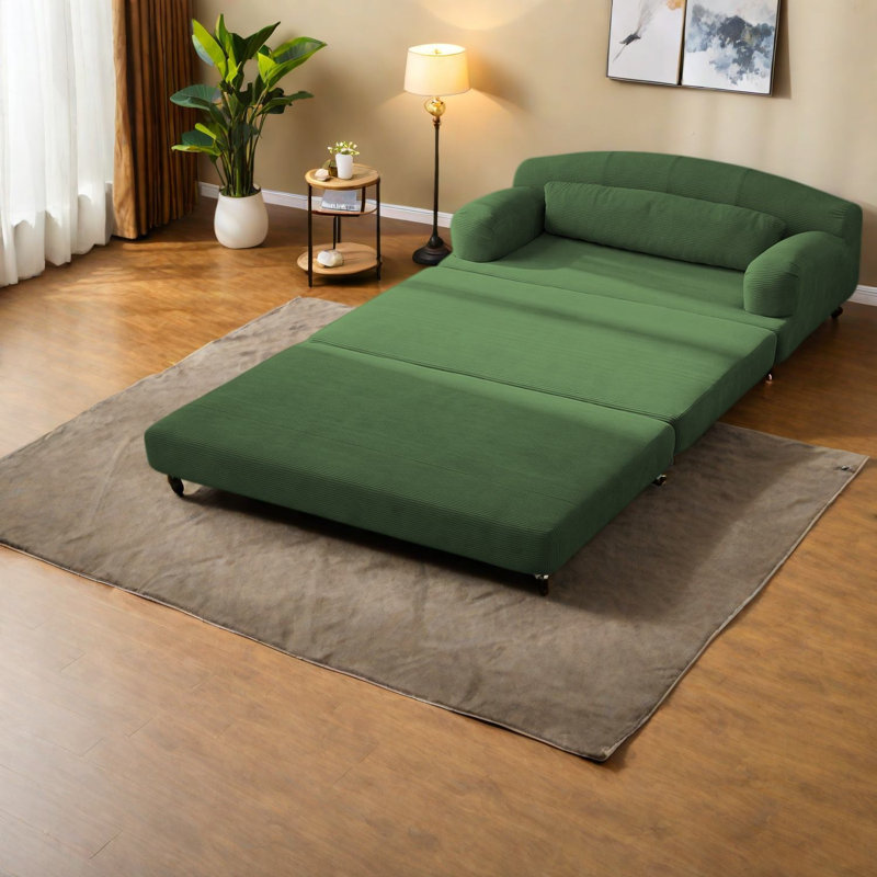 Canapé-lit pliable en velours côtelé, mousse haute densité, compact et moderne pour la maison, Vert 2