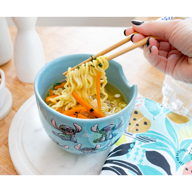 Blue Ceramic Disney Lilo & Stitch Ramen Bowl Set with Chopsticks