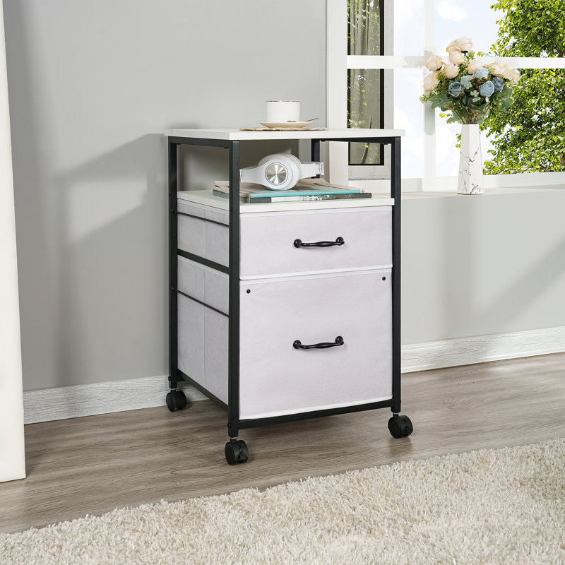 Classeur mobile avec tiroirs en tissu Dacie, Blanc