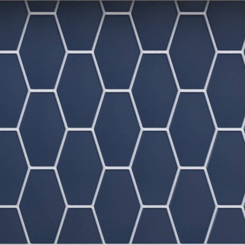 Long Hex 10.60in.x11 in. Glass Mosaic Tile, Deep Blue Matte