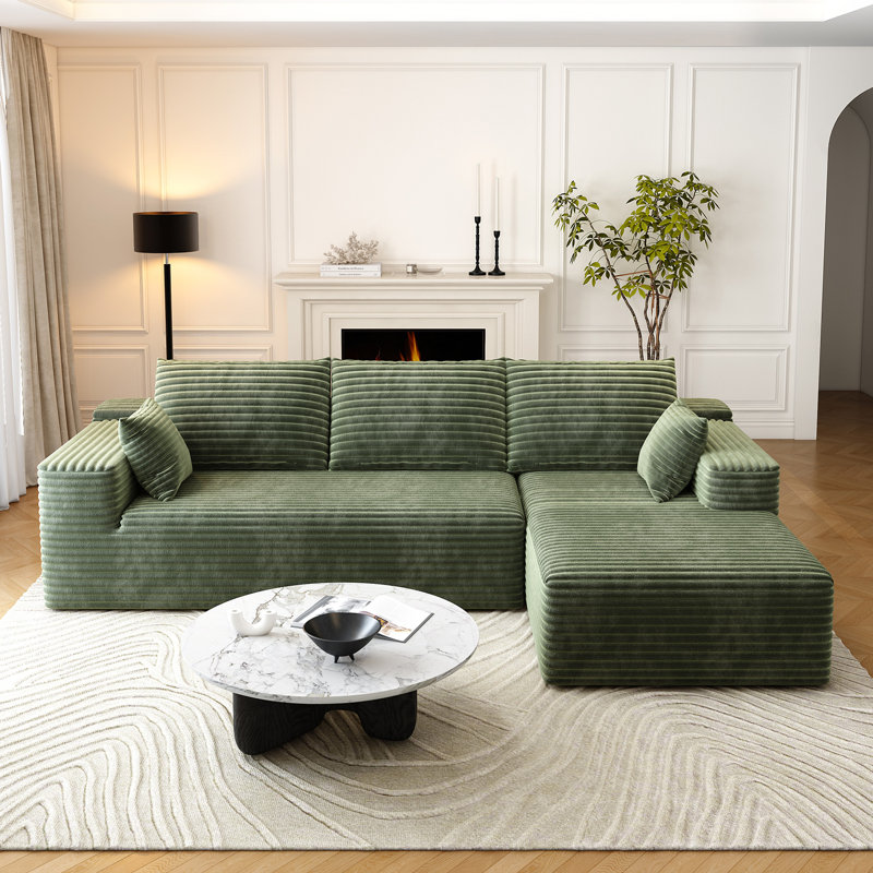 95" Sectional Couches for Living Room Cloud Couch Sofa with L-Shape Upholstered Boneless Couchs Modern Modular Sectional Couch with Chaise (Green, 95" W+2-Seater+Right chaise)