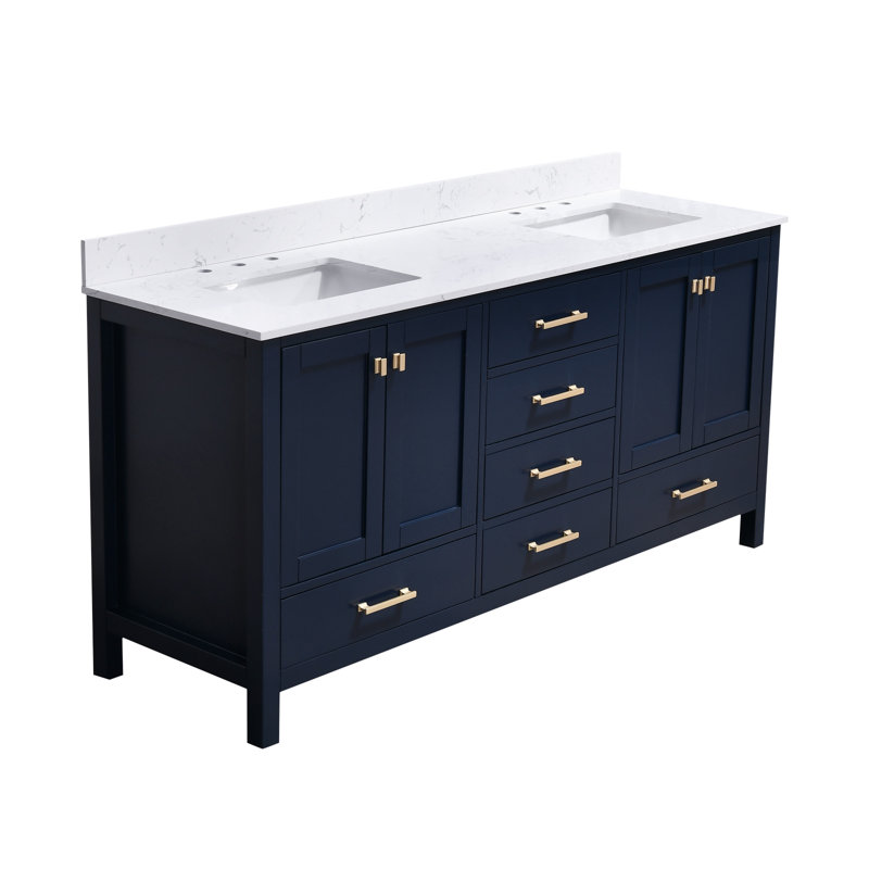 Rendu 72 po Double meuble-lavabo double avec plateau d'ingénierie, Bleu, 72"