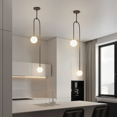 Mid Century Chandeliers Glass Globe Pendant Light Milk Glass Shade Chandelier for Bathroom Kitchen Island Bedroom (2 Pack)
