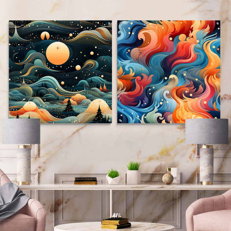 Minster - ensemble de 2 verres muraux abstraits en acrylique, H 16 po x l 33 po