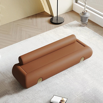 Banc tapissier en cuir crème