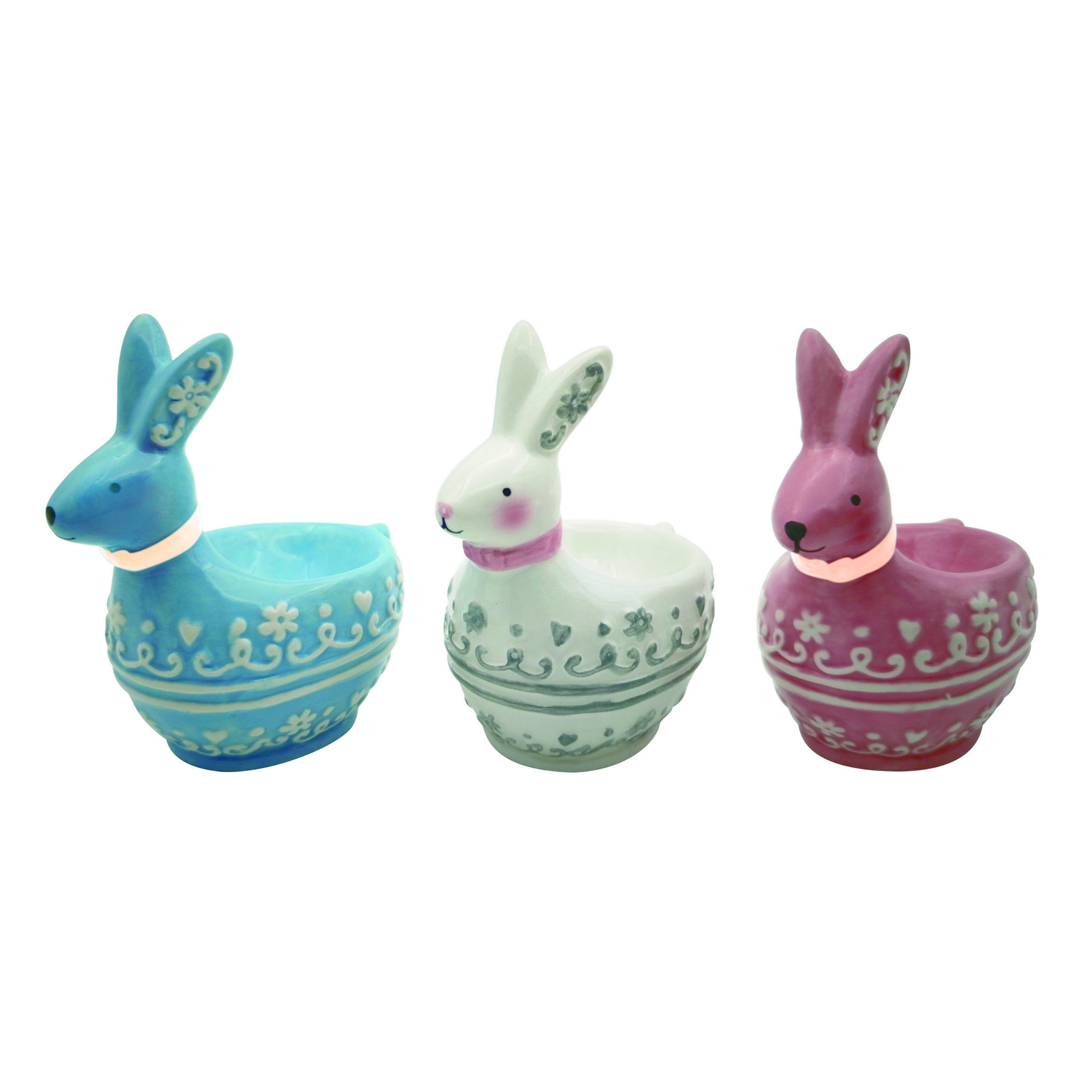 Bonnie Bunny – Set 2 Portauovo A Forma Di Coniglio, Ceramica, Design Orla Kiely, Blu E Arancione