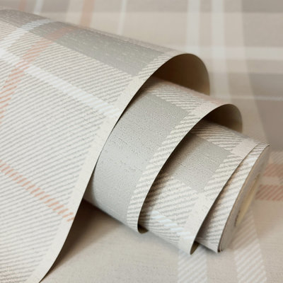 Hester Light Grey Plaid Wallpaper