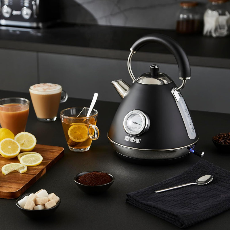 GEEPAS Retrovive 1.7L Electric Kettle, 4 Slice Bread Toaster & 20 Litre 700W Digital Freestanding Microwave Oven Kitchen Combo Set | 3000W Vintage Cordless Kettle | Defrost/Reheat/Cancel 1500W