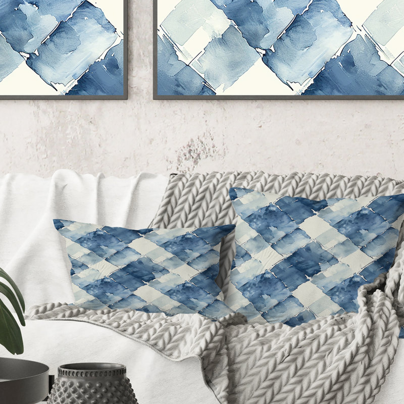 Coussin Mid-Century Gingham II - Mid-Century bleu et blanc