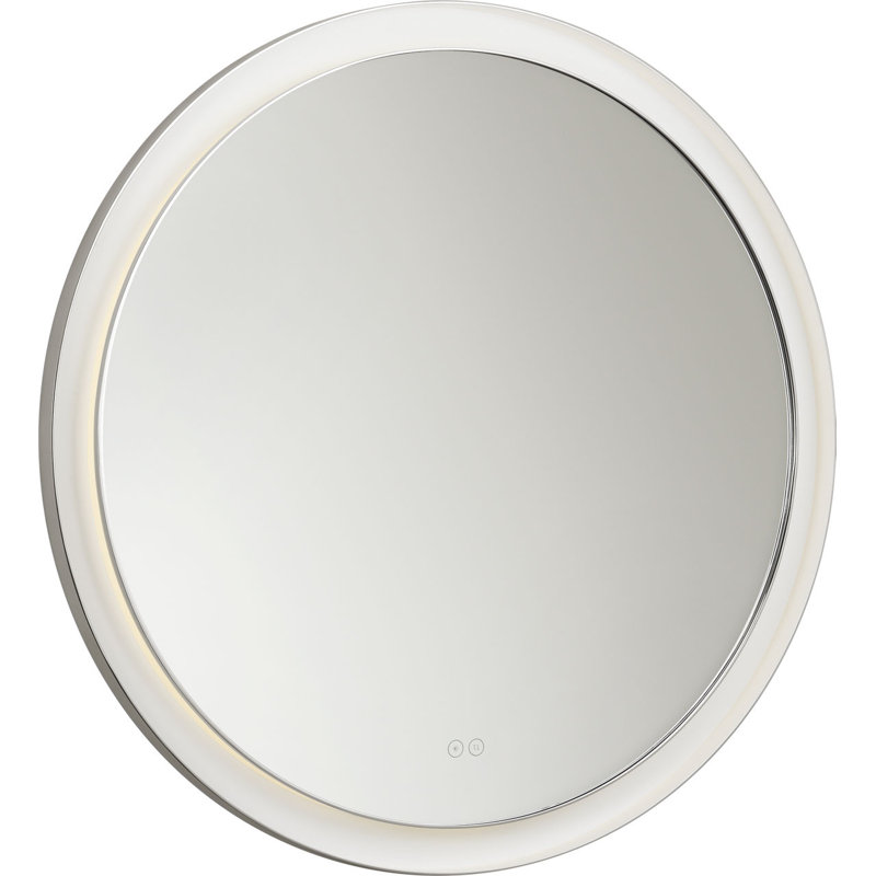 Chopin Round Illuminated Mirror, Polished Nickel, 36" H x 36" W x 1.5" D