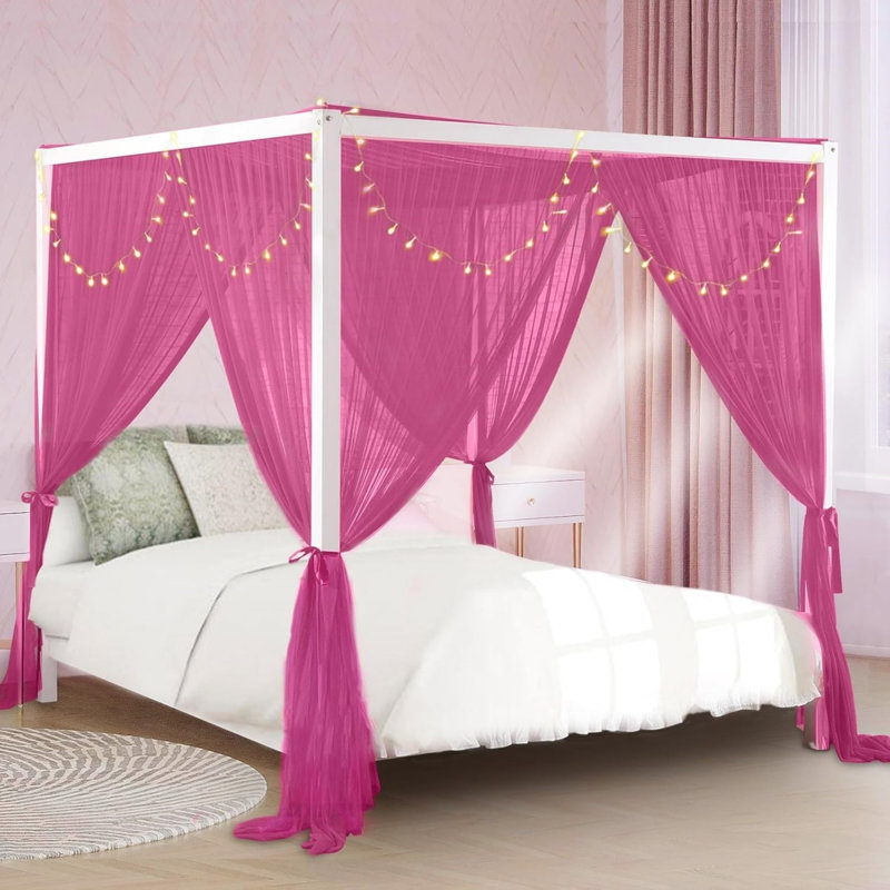 4 Corner Canopy Bed Curtains, Red, 254 X 210Cm