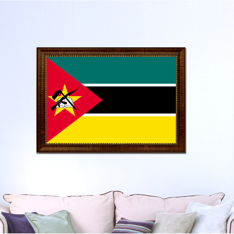 Mozambique, drapeau national, impression sur toile, H 15 po x l 21 po x P 1 po, Encadrement brun