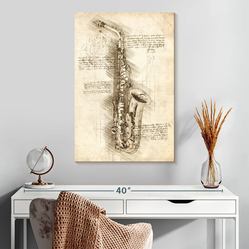Schéma du vieux saxophone Abarca, H 30 po x l 20 po