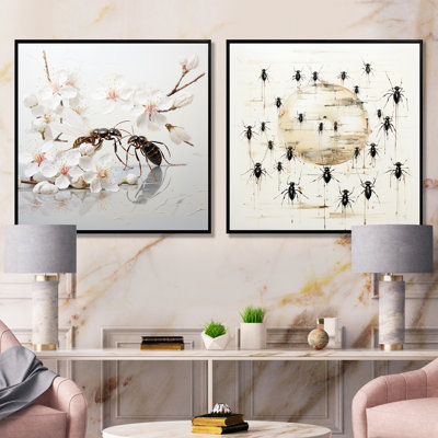 Ensemble de 2 reproductions d'art sur toile, "Floral insectes et insectes"