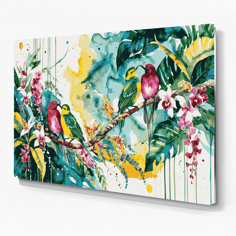 Paire d'oiseaux hawaïens, art mural en métal beige, H 11 po x l 14 po