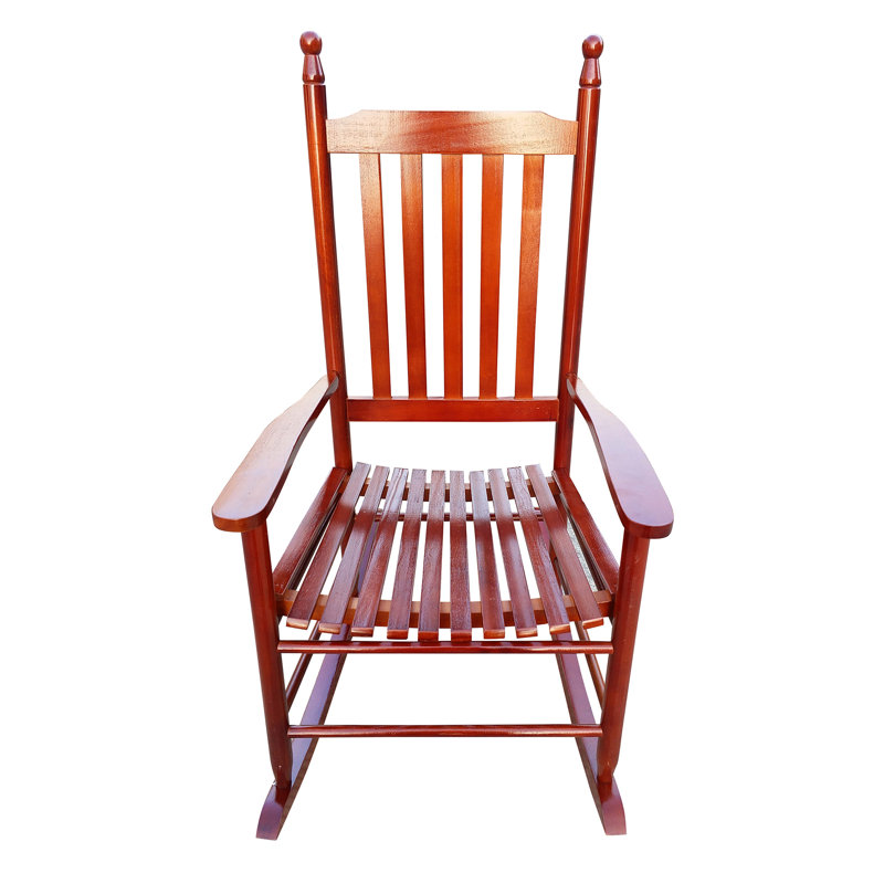 Wooden Balcony Seat, Brown - 24.61 In. Wide, Comfortable Porch Rocker Color Solid Hardwood Fabrication Spacious Seat And Armrest Slatted Back Simple Assembly Supply 250Lbs Weight Restraint