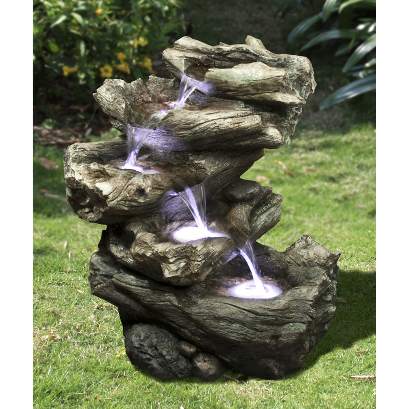 Fontaine décorative à bûches sur 4 niveaux avec lumière DEL en résine