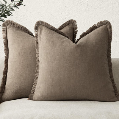 18 x 18 ensemble de 2 housses de coussin décoratif à franges en lin
