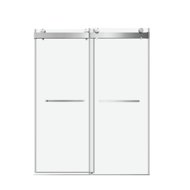 Porte de douche à double fermeture coulissante sans cadre H 60 po x H 76 po, Chrome chrome