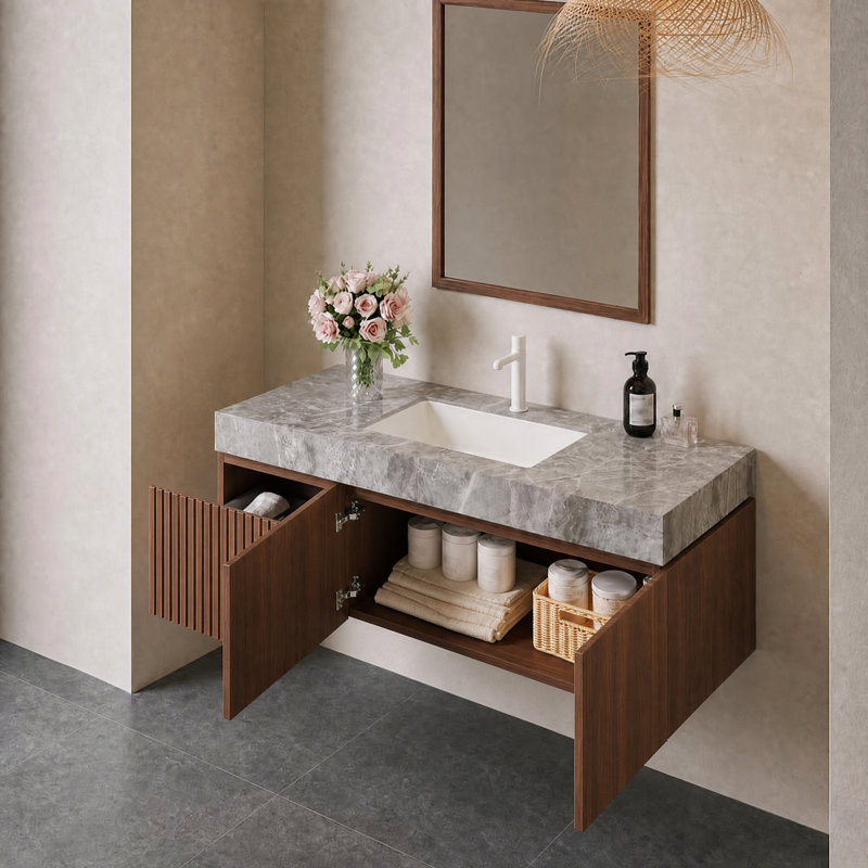 Meuble-lavabo 48 po, Chêne brun