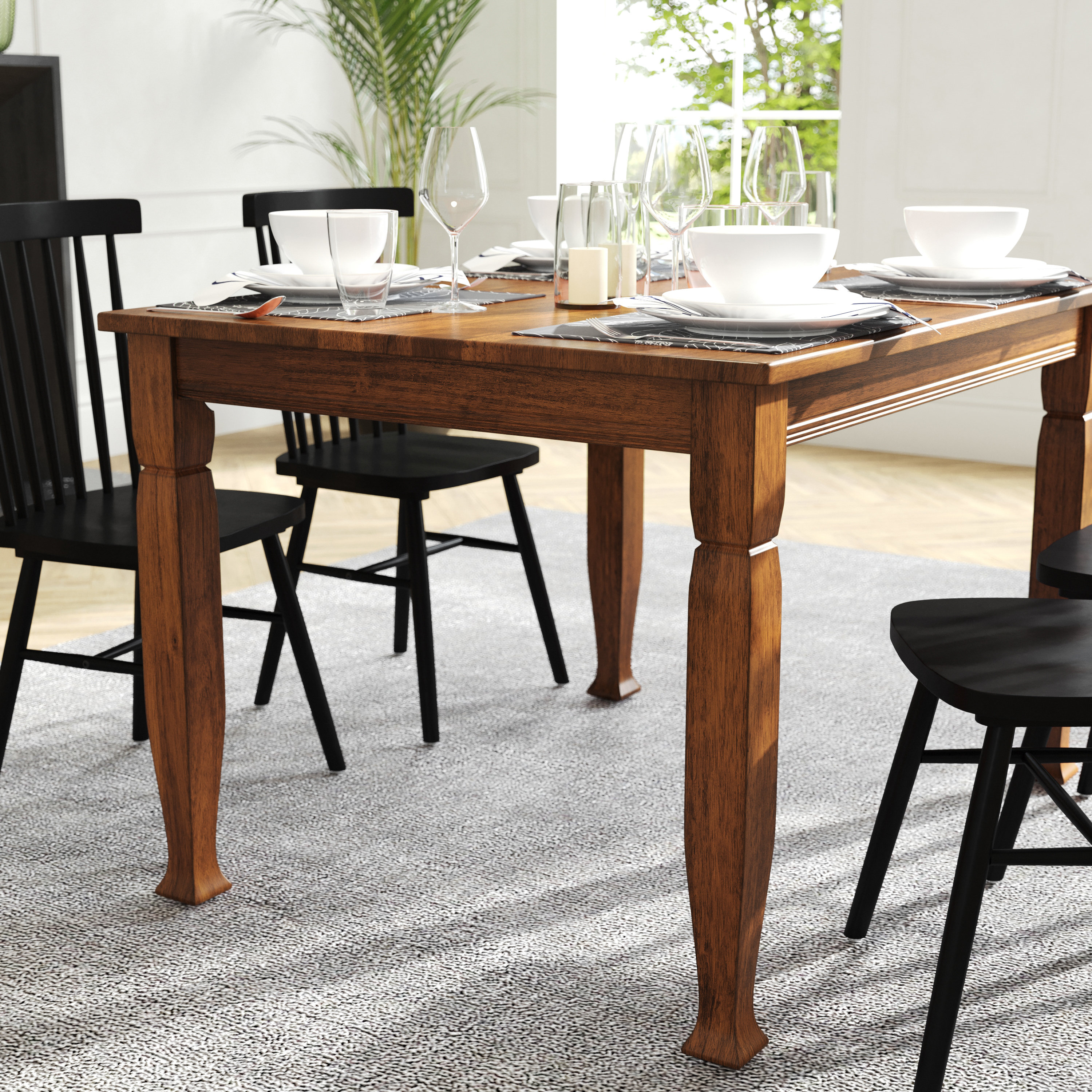 Gracie Oaks Solid Wood Commercial Grade Dining Table with Turned Legs ...