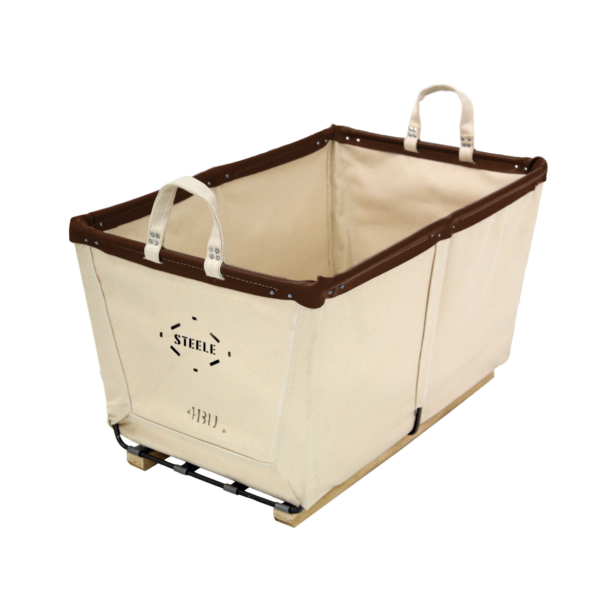 Canvas Carry Basket - 4 Bu, Medium (17.5" H x 19" W x 25" D), Natural Canvas with Brown Leather Rim