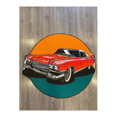 Red Car Figured Round Carpet