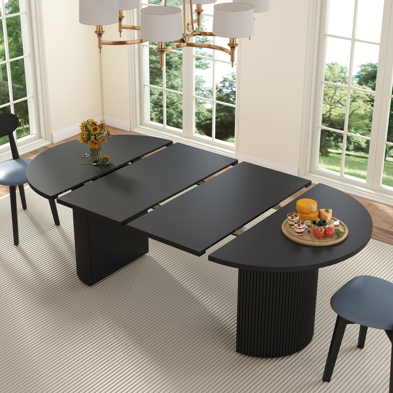 41"-78" Extendable Round/Oval Dining Table for 4-8 with Fluted Base, Black