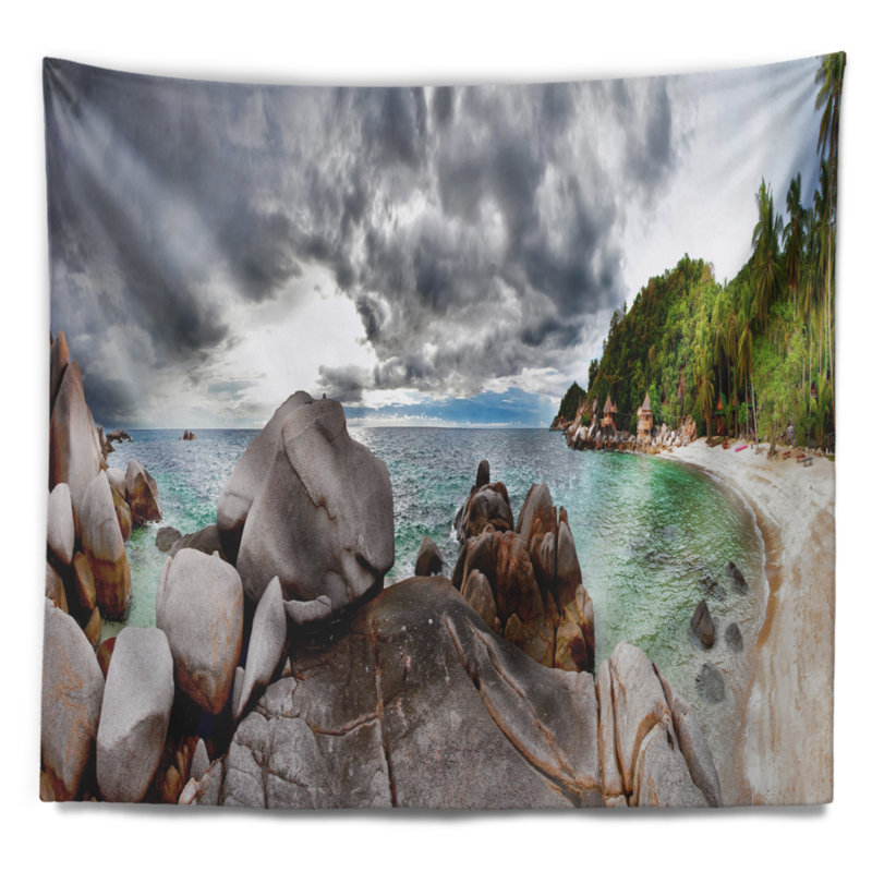 Tapisserie de plage tropicale exotique sous un ciel bleu, H 32 po x l 39 po