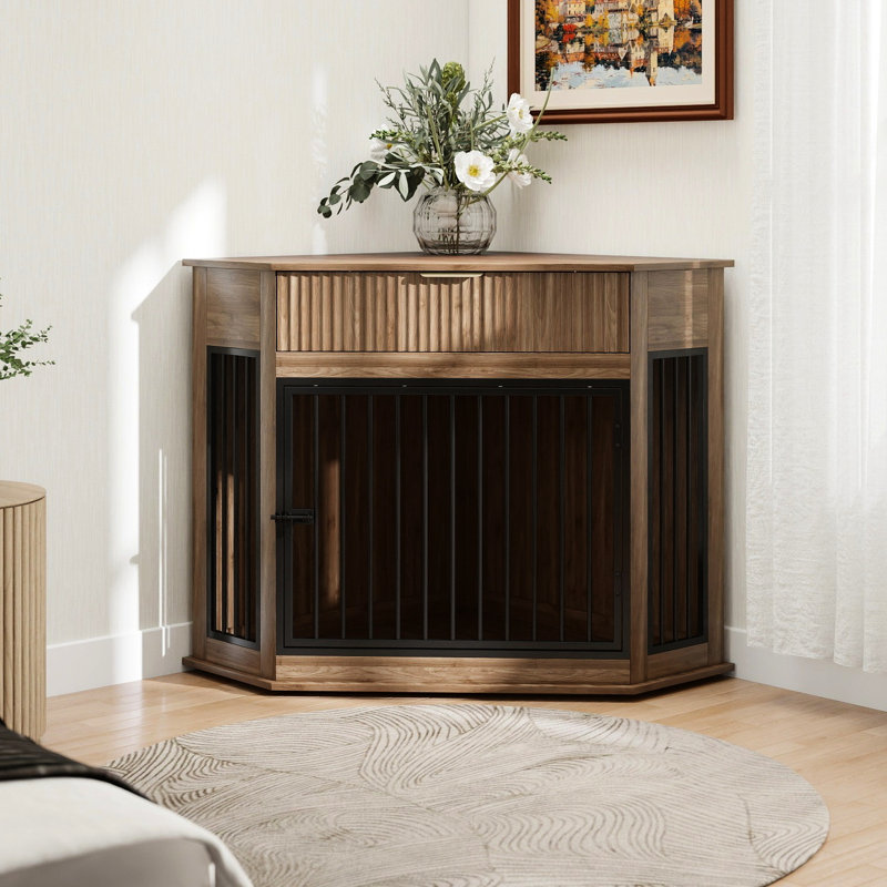 Chenil décoratif pour chien de 44,6 po avec tiroir cannelé pour petits / moyens chiens