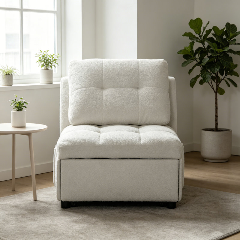 Canapé-lit simple en tissu avec port USB, poche de rangement et dossier ajustable Teddy