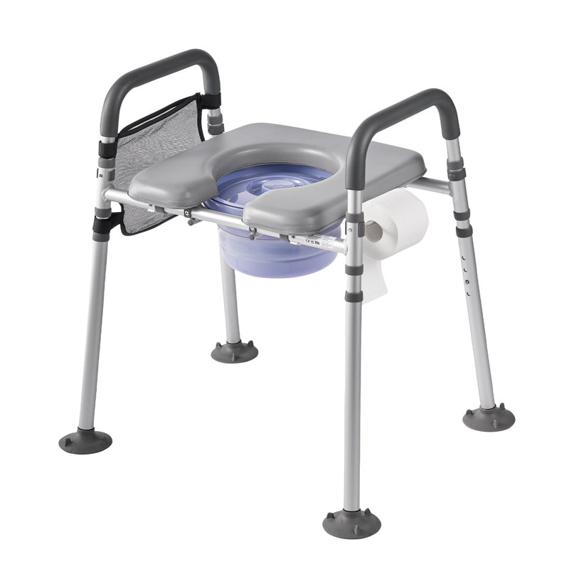 Adjustable Aluminum Bedside Commode Chair with 500 lbs Capacity, 4-in-1 Portable Toilet Seat and Shower Chair for Seniors, Grey