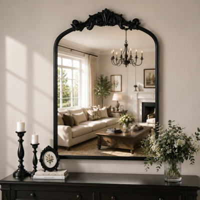 Arched Mirror, Bathroom Mirrors for Over Sink, Black Aliminum Framed
