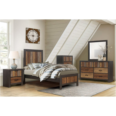 Enderson Myrle Dark-Ebony-Rustic-Mahogany Faux-wood Panel Bedroom Set