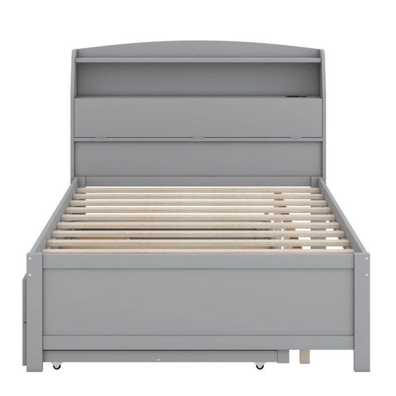 Lit plateforme en bois avec lit gigogne à DEL, Gris