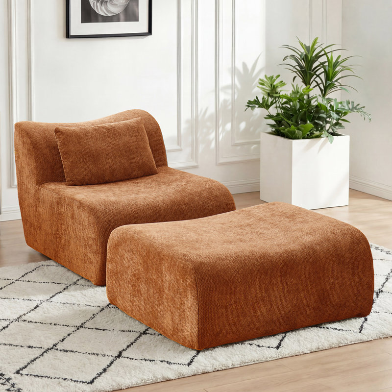 Wiliams Armless Accent Chair And Ottoman Set, Orange