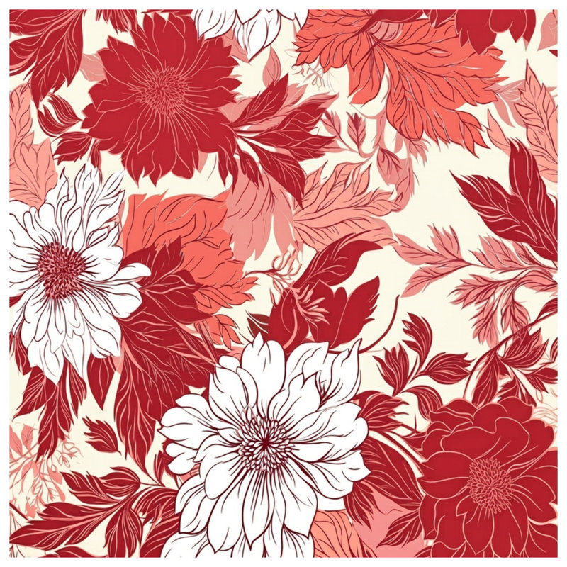 Red White Floral Pattern Comforter, Queen