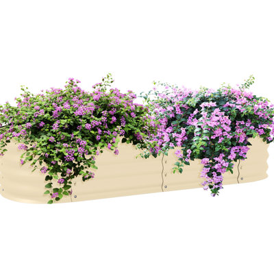 Raised Planter Box - 4.9' X 2' 1' Galvanized Metal Garden Bed With Edging For Herb & Veggie Growth, Cream Plant