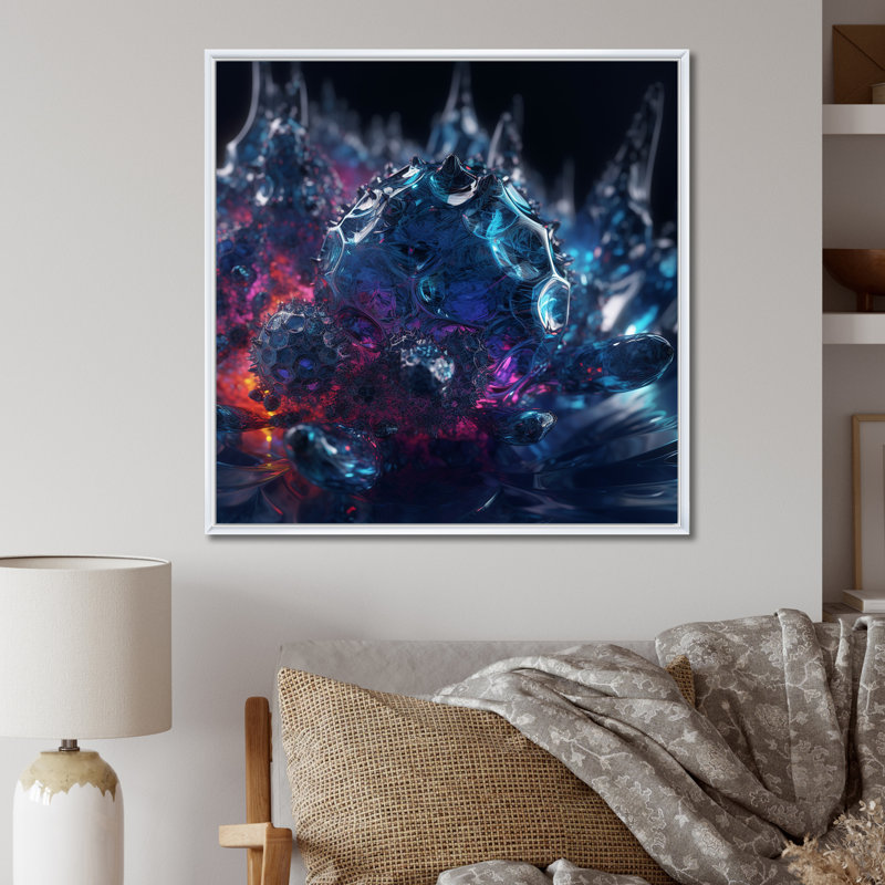 Cristaux photoniques entrelacés I - impression, H 36 po x l 36 po x P 1,5 po, Cadre flottant blanc