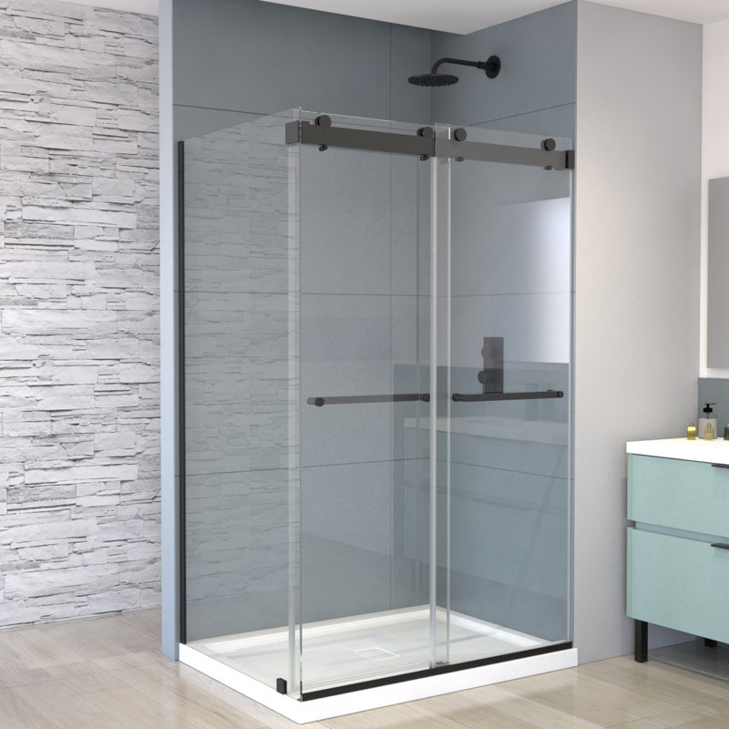 Cabine de douche rectangulaire à double glissière avec cadre H 48,5 po et l 77,5 po, Noir