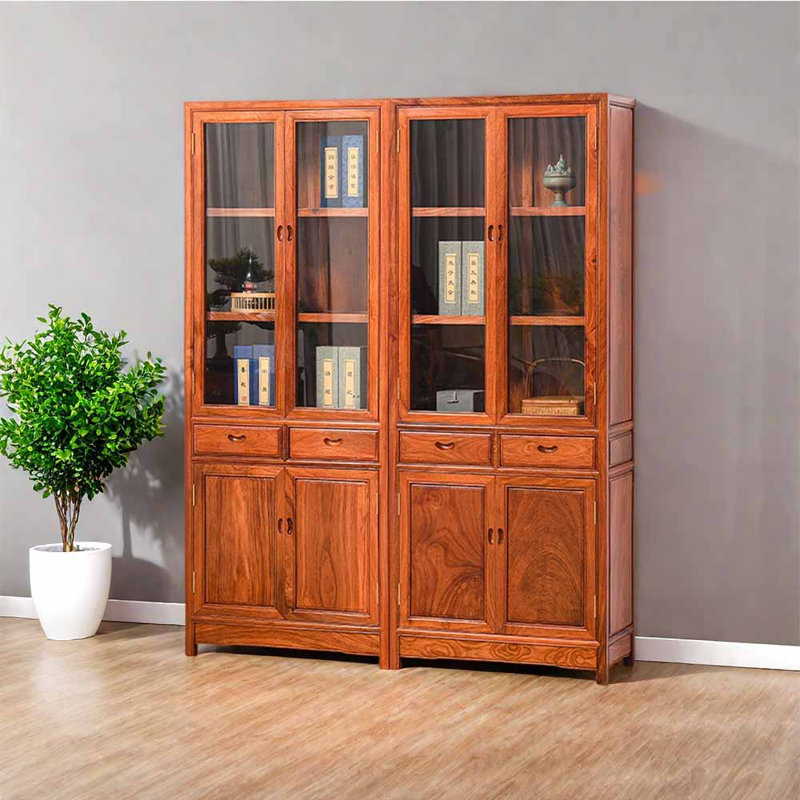 Bibliothèque rétro de style chinois, (3 tablettes) H 77,95 po x l 34,65 po x P 14,96 po
