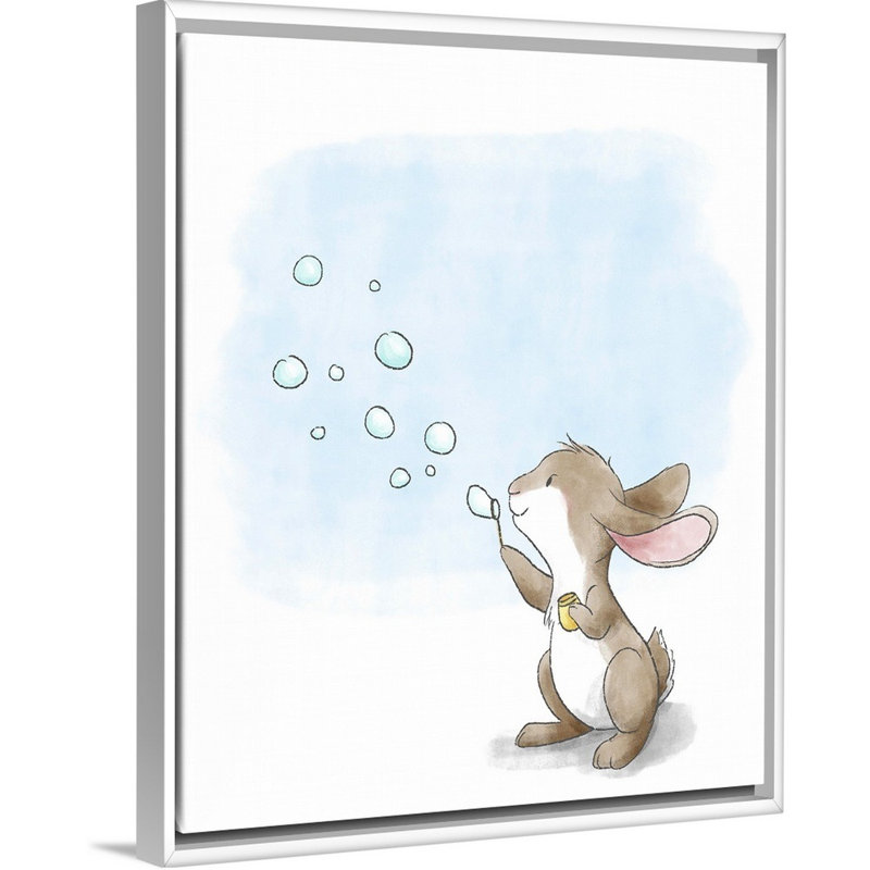 « souffleing bubbles », impression Little Bunny, Cadre pour toile flottant blanc, H 20 po x l 16 po x P 1,75 po