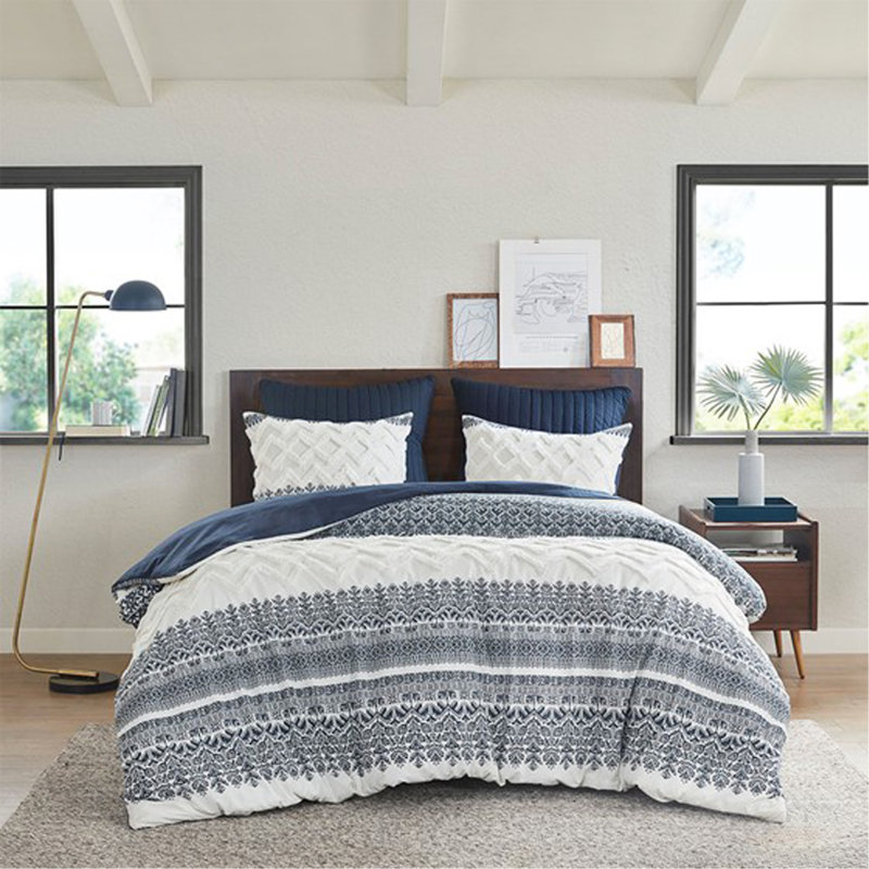 Cotton Duvet Cover Set with Chenille Tufting & Matching Shams, Housse de couette pour très grand lit et 2 taies 
